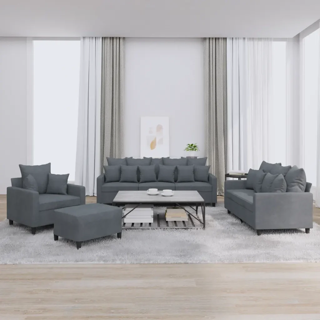 Set di Divani 4 pz con Cuscini Grigio Scuro in Velluto