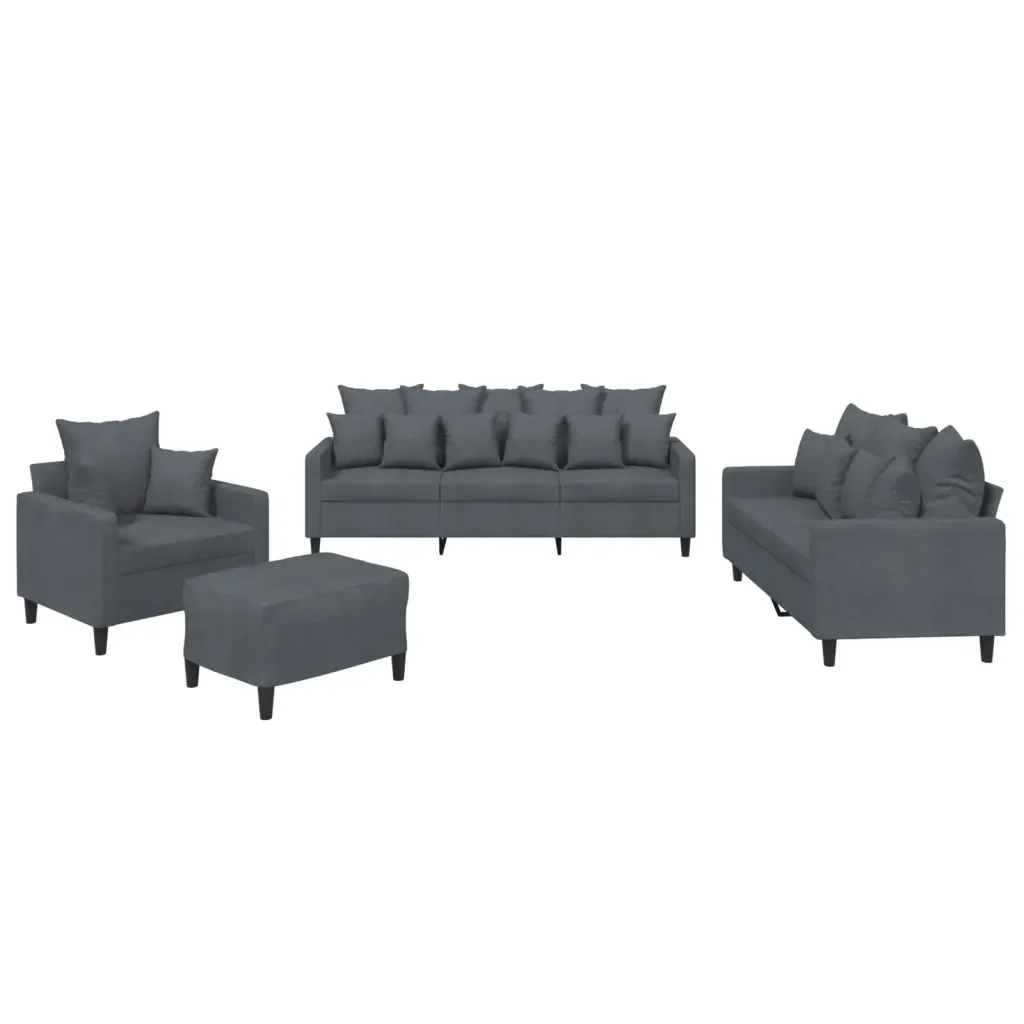 Set di Divani 4 pz con Cuscini Grigio Scuro in Velluto - Image 2
