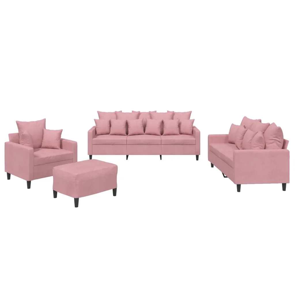Set di Divani 4 pz con Cuscini rosa in Velluto - Image 2