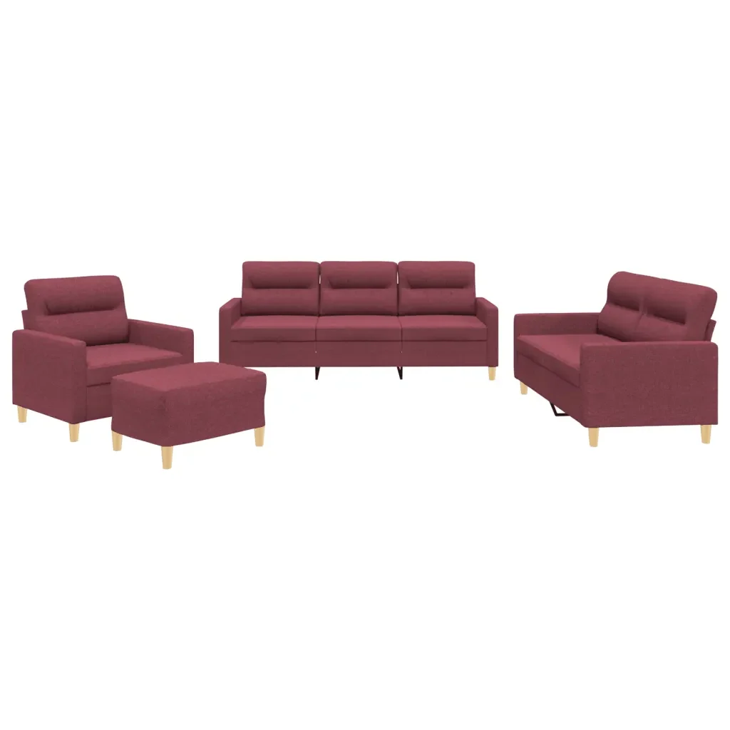 Set di Divani 4 pz con Cuscini Rosso Vino in Tessuto - Image 2