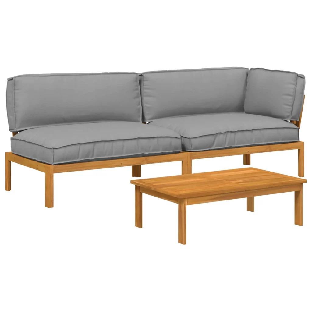 Set di divani con cuscino 3 pcs Crema Legno di Acacia Massello 3418475 - Image 2