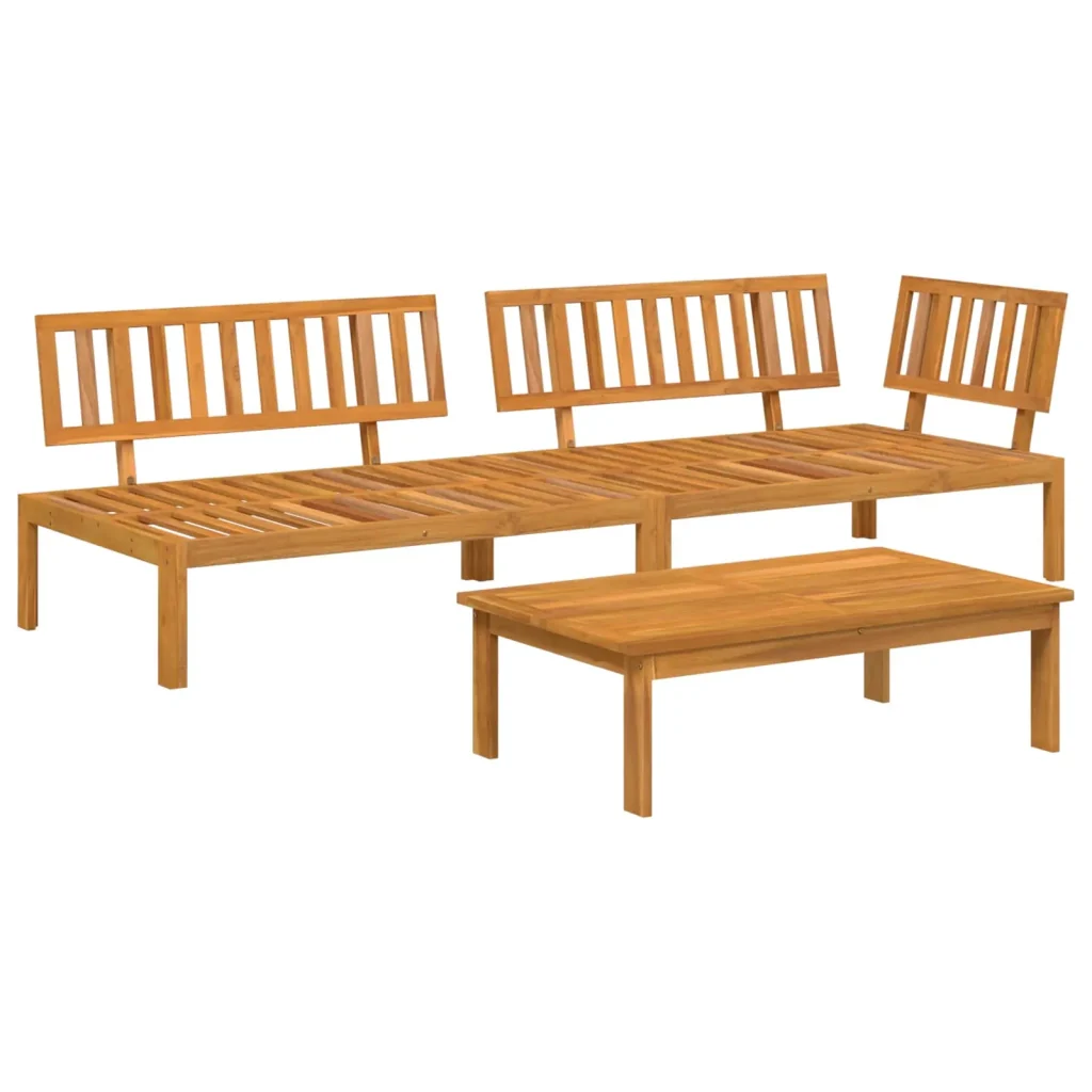 Set di divani con cuscino 3 pcs Crema Legno di Acacia Massello 3418475 - Image 3