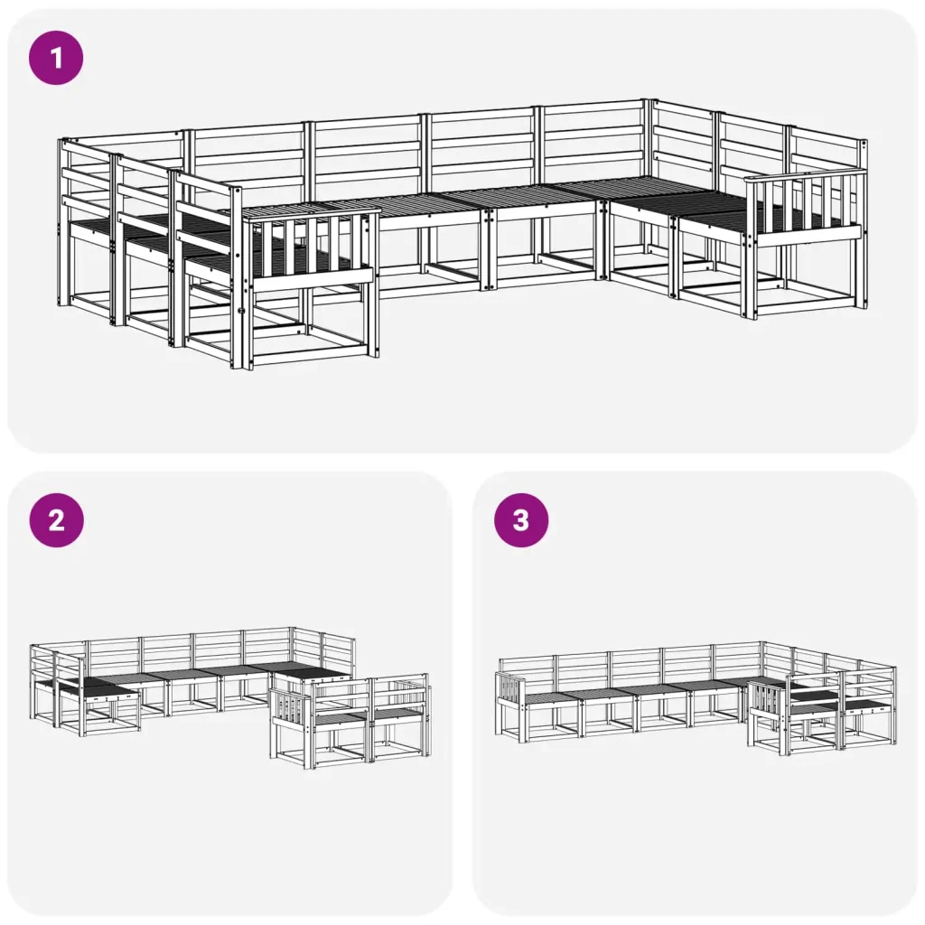 Set di divani da esterno 9 pcs Bianco Legno di Acacia Massello 3388213 - Image 6