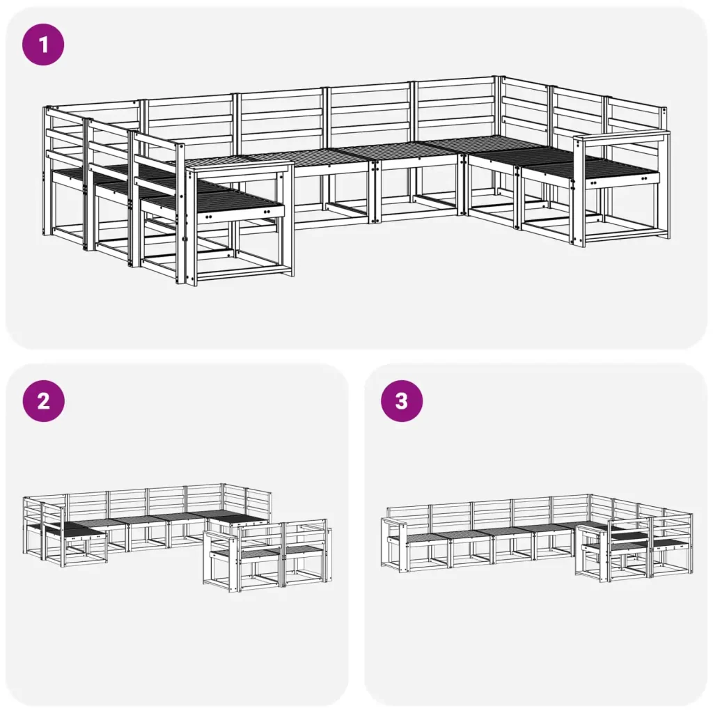 Set di divani da esterno 9 pcs Bianco Legno di Acacia Massello 3388223 - Image 6