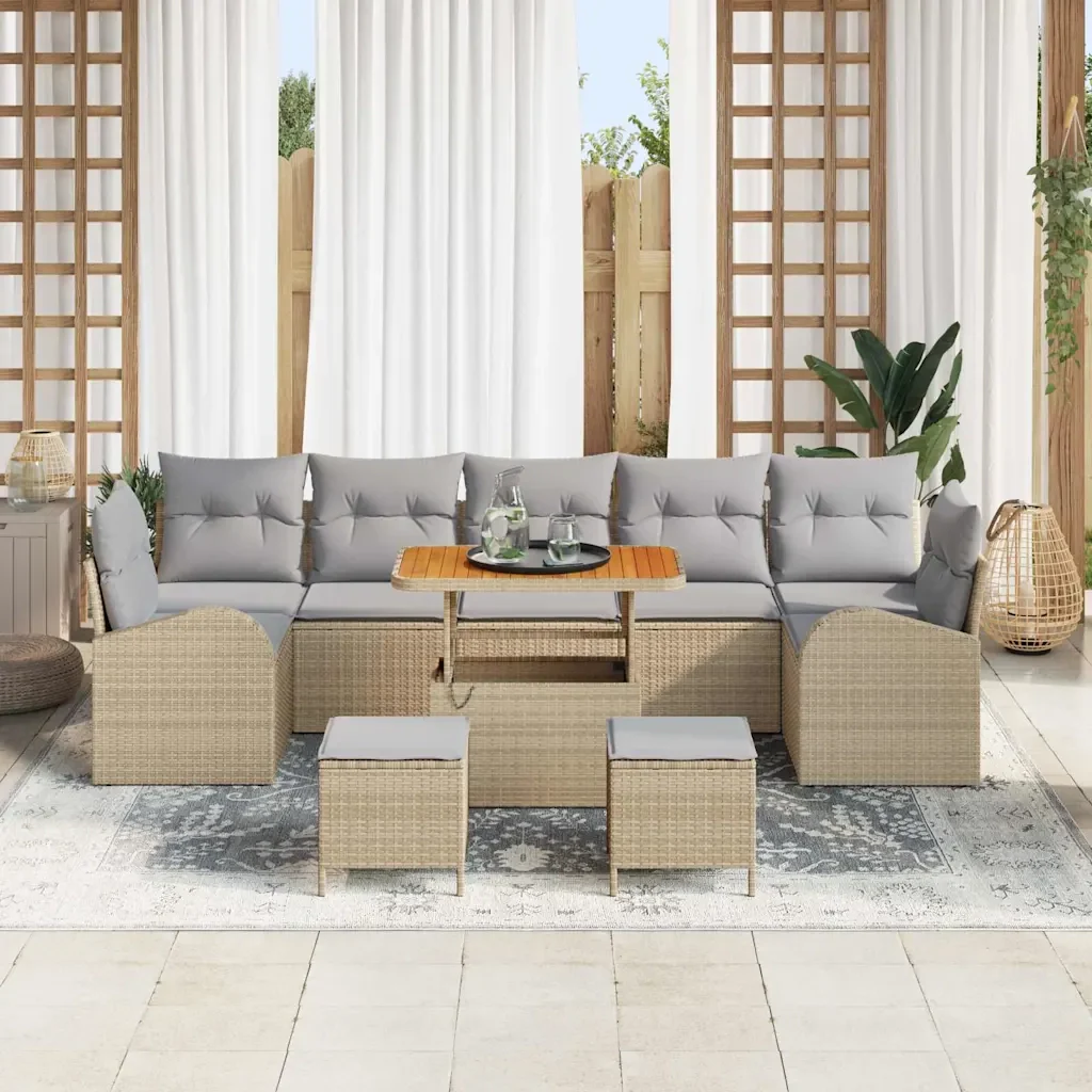Set Divano da Giardino con cuscino 10 pcs Beige polyrattan 3362382 - Image 3