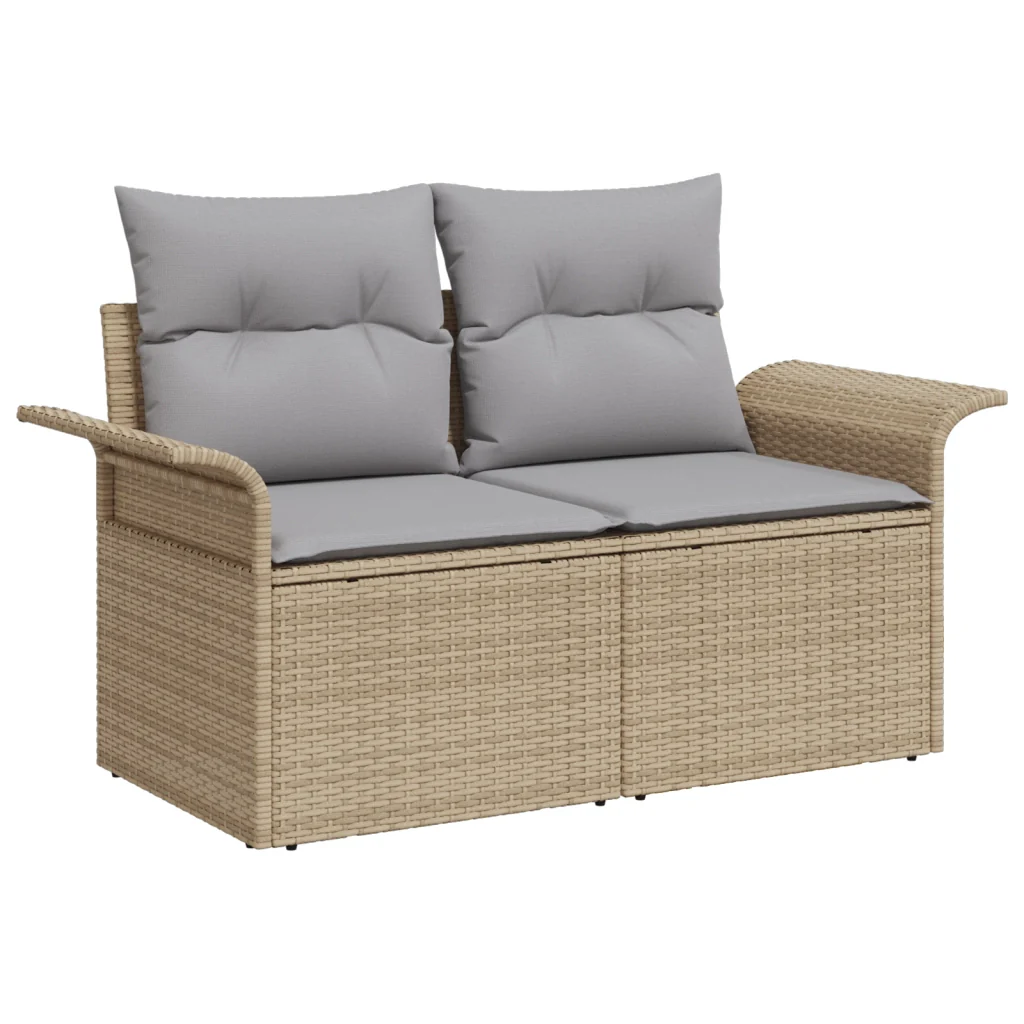 Set di divani da giardino  10 pezzi con cuscini Beige Polyrattan Acacia - Image 6