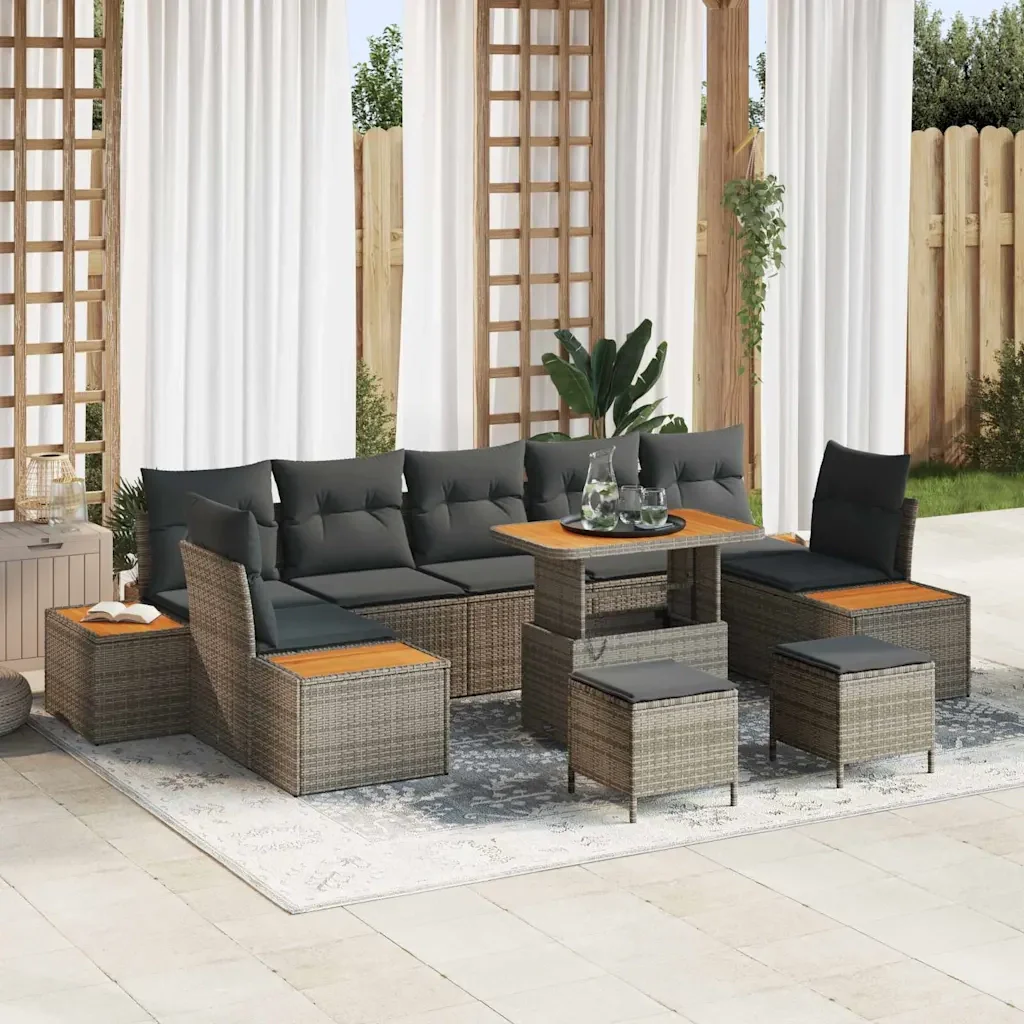 Set Divano da Giardino con cuscino 10 pcs Grigio Poly Rattan 3364853