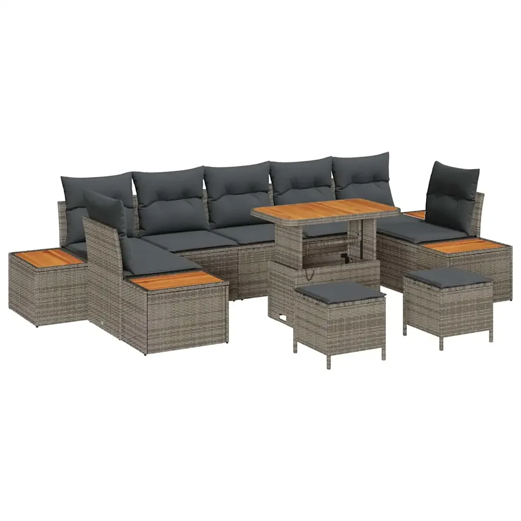 Set Divano da Giardino con cuscino 10 pcs Grigio Poly Rattan 3364853 - Image 2