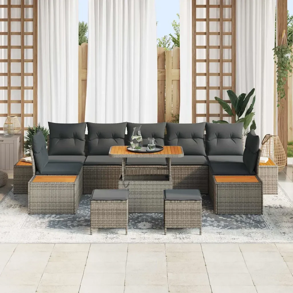 Set Divano da Giardino con cuscino 10 pcs Grigio Poly Rattan 3364853 - Image 3