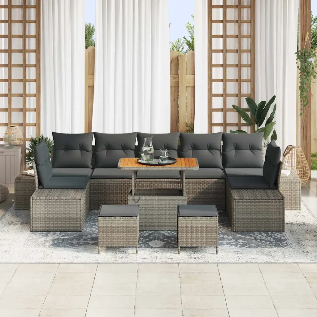 Set Divano da Giardino con cuscino 10 pcs Grigio Poly Rattan 3364723 - Image 3