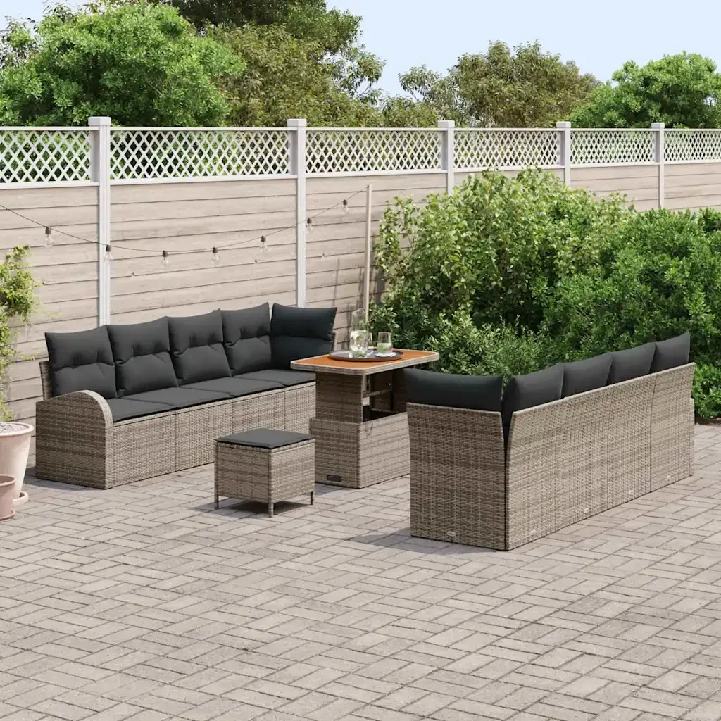 Set Divano da Giardino con cuscino 11 pcs Grigio 3364323 - Image 3