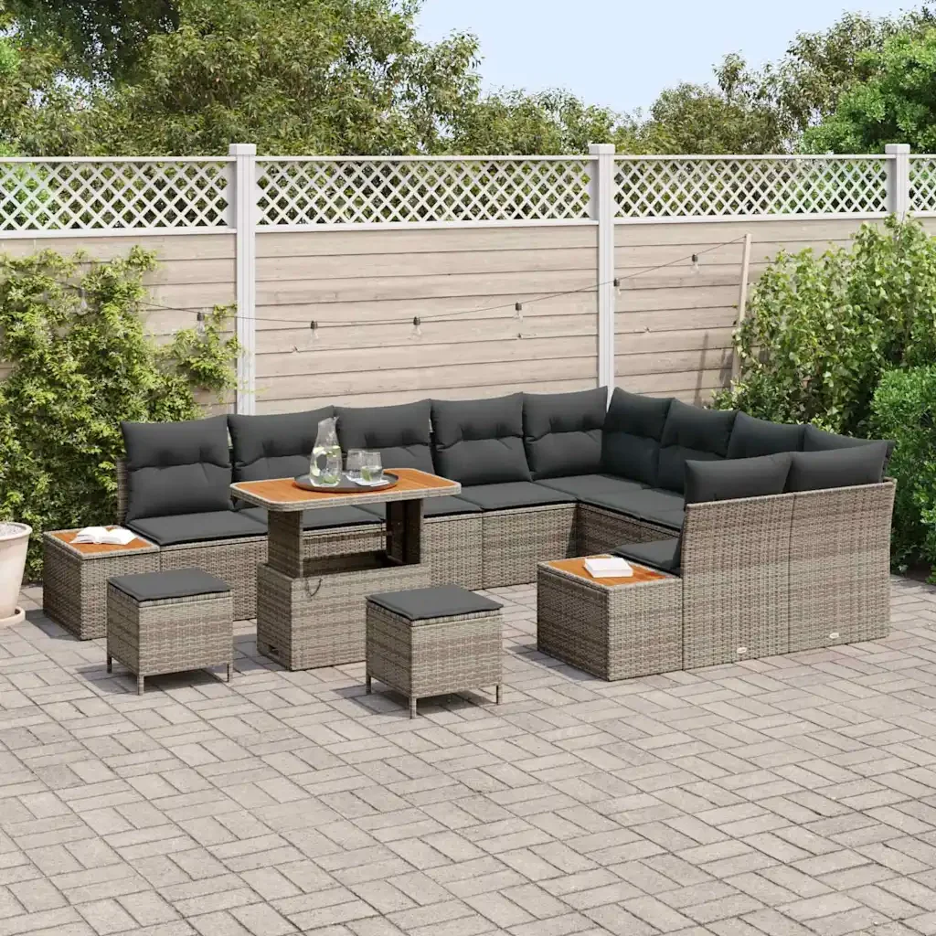Set Divano da Giardino con cuscino 12 pcs Grigio Poly Rattan 3364908 - Image 3