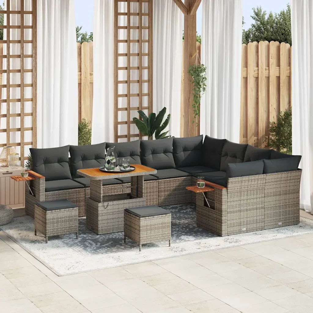 Set Divano da Giardino con cuscino 13 pcs Grigio polyrattan 3365168
