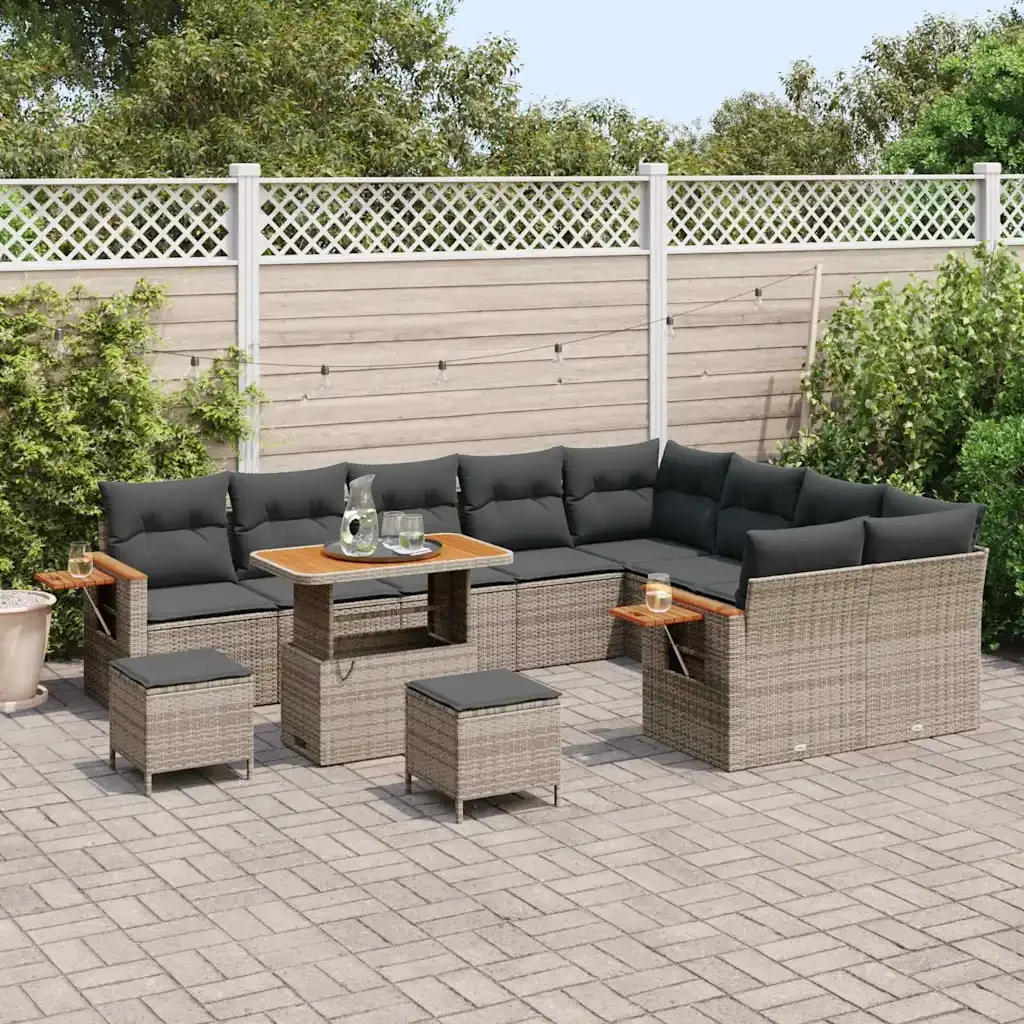 Set Divano da Giardino con cuscino 13 pcs Grigio polyrattan 3365168 - Image 3