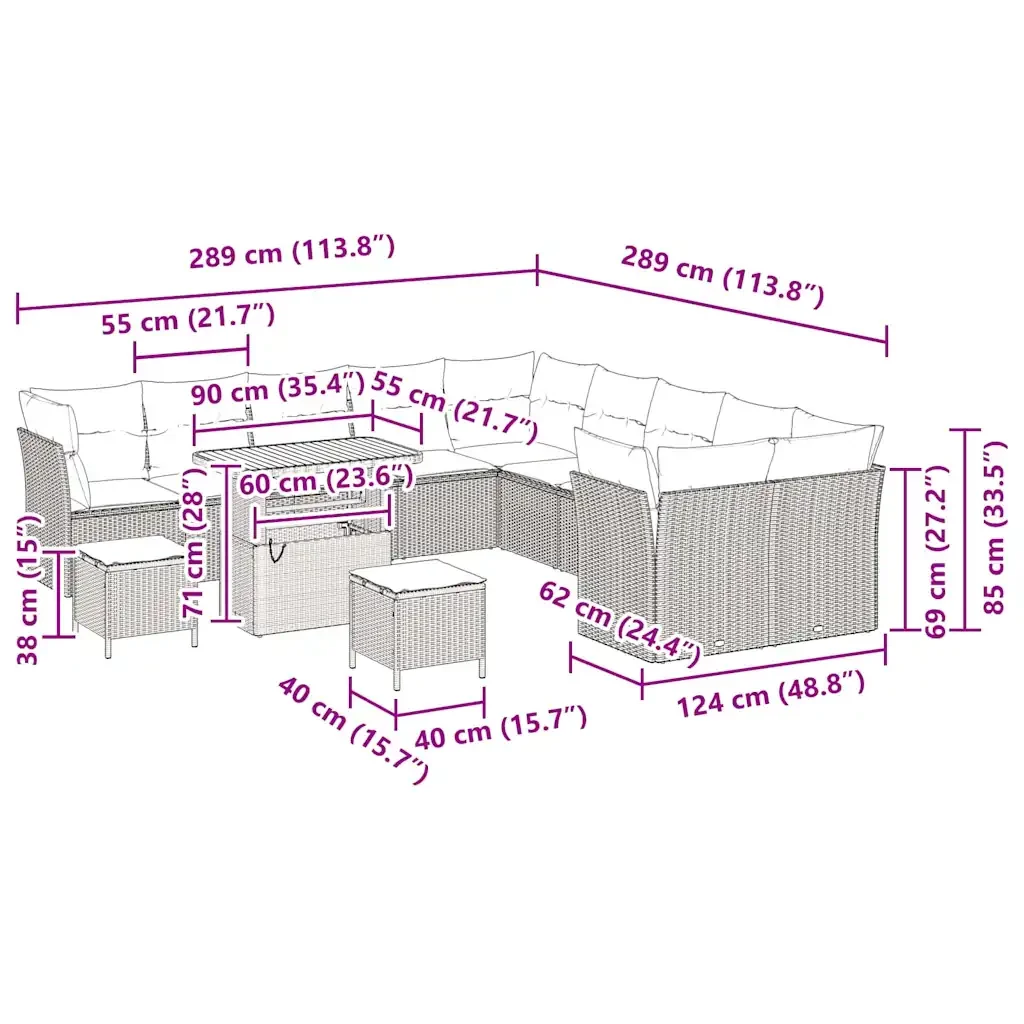 Set Divano da Giardino 13 pcs Grigio polyrattan 3361548 - Image 9