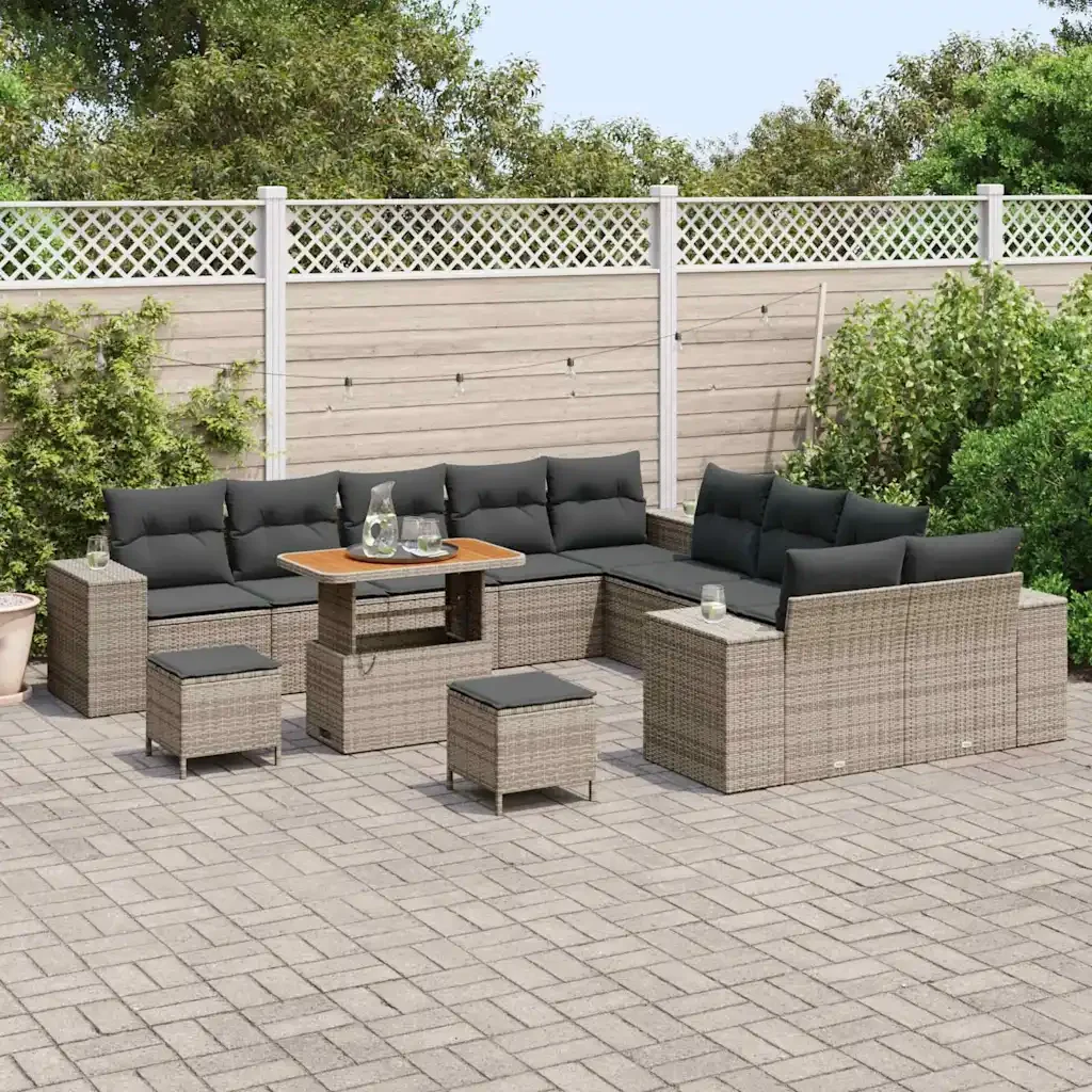 Set Divano da Giardino con cuscino 13 pcs Grigio polyrattan 3364018 - Image 3