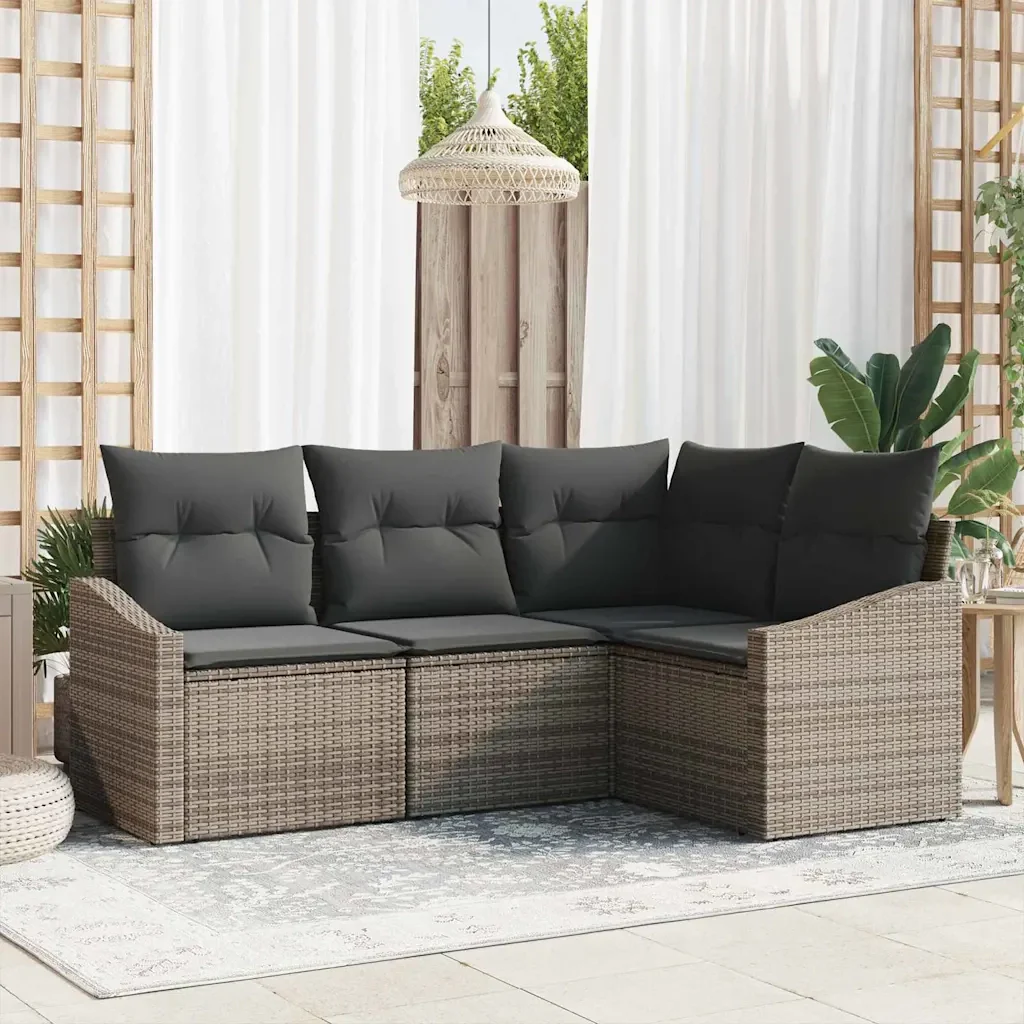 Set di divani con cuscino 4 pcs Grigio polyrattan 3346699