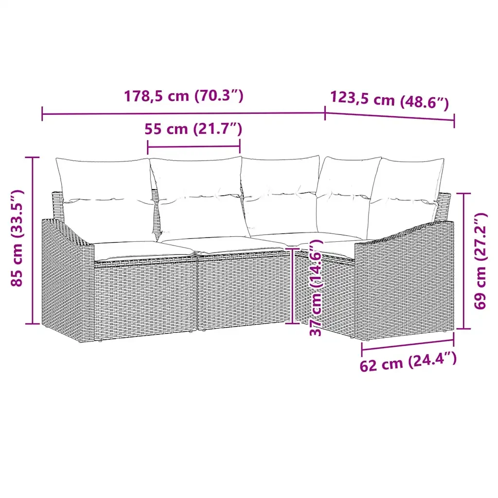 Set di divani con cuscino 4 pcs Grigio polyrattan 3346699 - Image 8