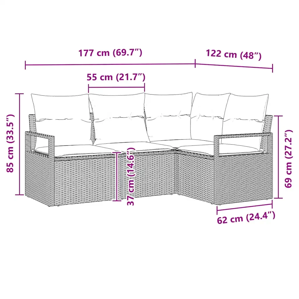 Set di divani 4 pcs Grigio polyrattan 3346359 - Image 8