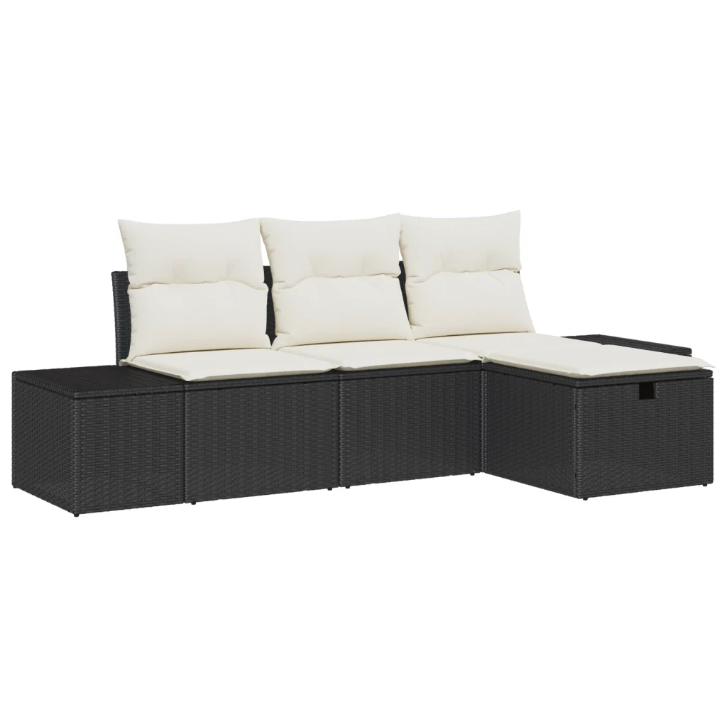 Set di divani da giardino 4 pezzi con cuscini in rattan nero - Image 2