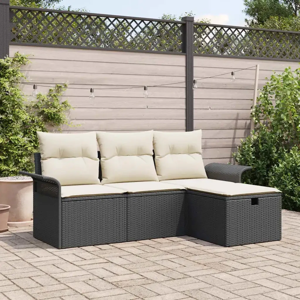 Set Divano da Giardino 4 pcs Nero e crema Poly Rattan 3358846