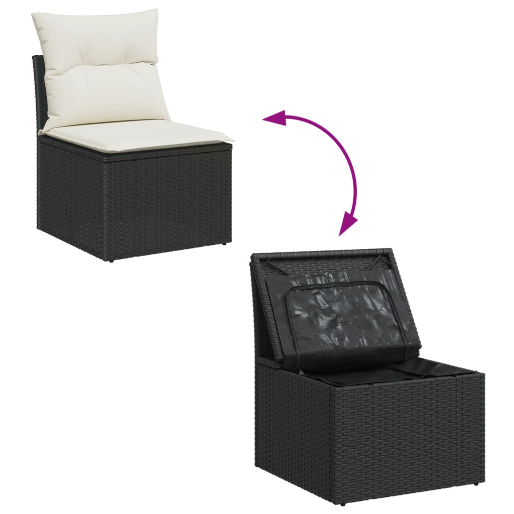 Set di divani da giardino  4 pezzi con cuscini Nero Polyrattan - Image 10