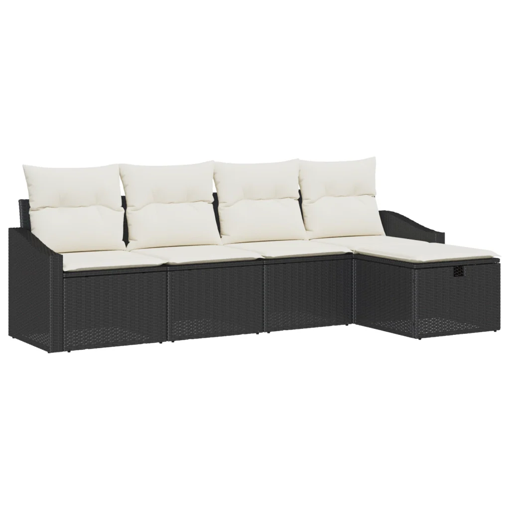 Set di divani da giardino 5 pezzi con cuscini Nero Polyrattan - Image 2
