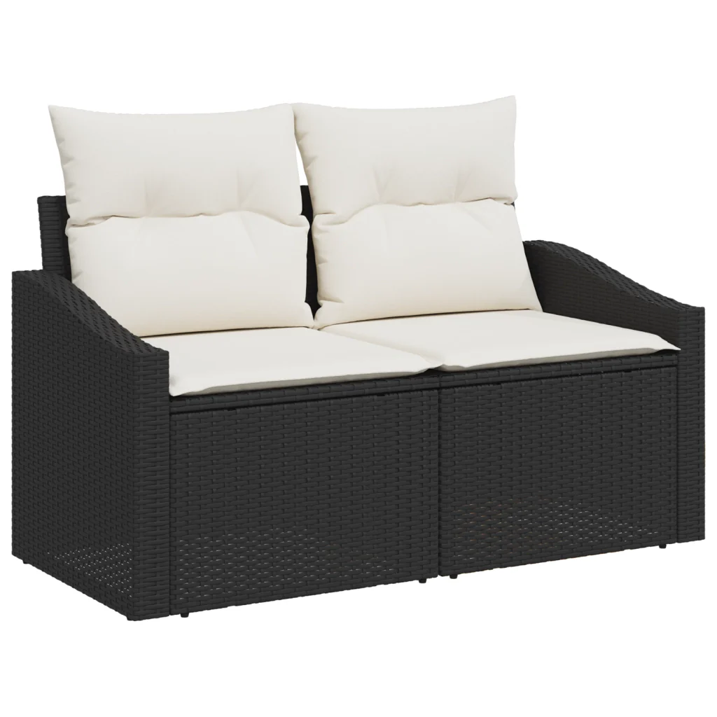 Set di divani da giardino 5 pezzi con cuscini Nero Polyrattan - Image 4