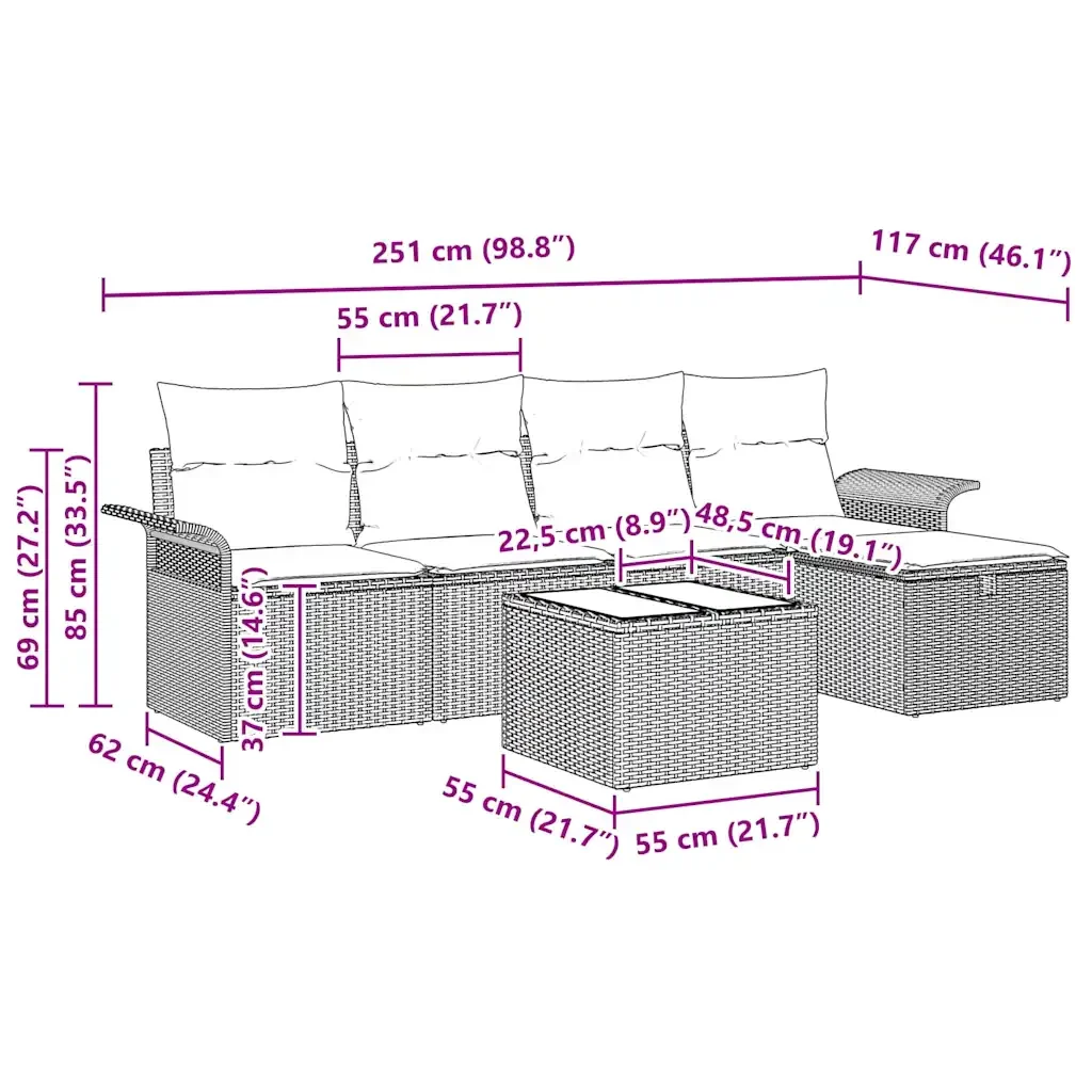 Set Divano da Giardino 6 pcs Nero e Crema polyrattan 3358866 - Image 10