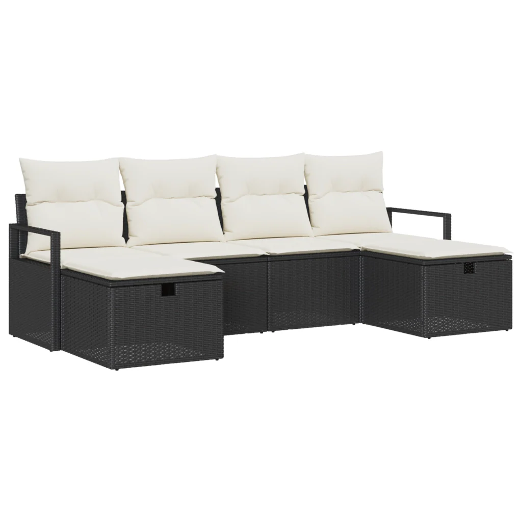 Set di Divani da Giardino 6 Pezzi con Cuscini Nero Polyrattan - Image 2