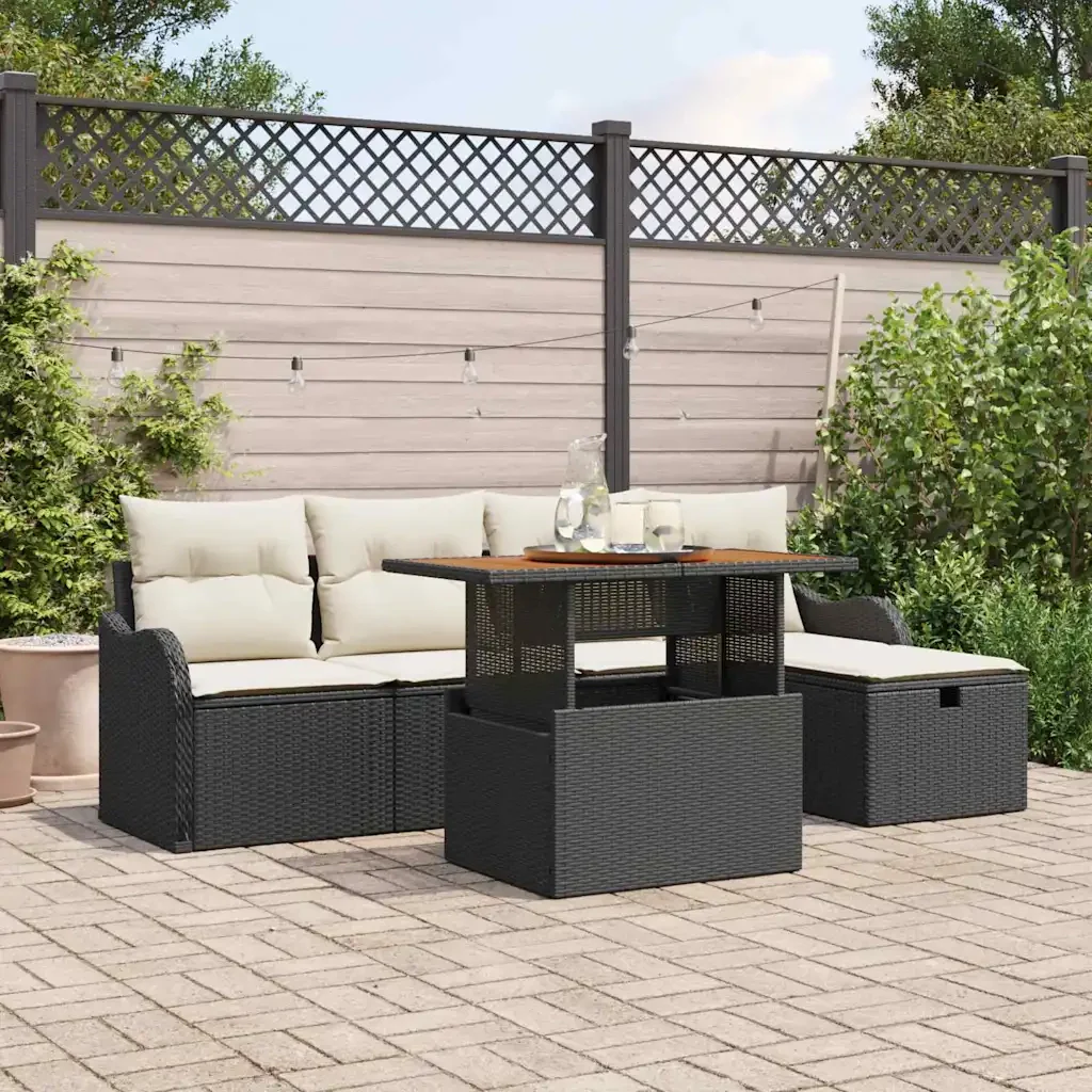 Set Divano da Giardino 6 pcs Nero polyrattan 3361264