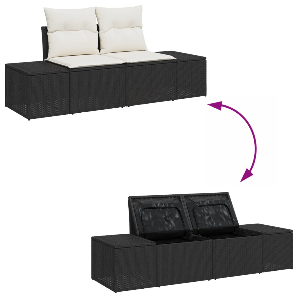 Set di Divani da Giardino 6 Pezzi con Cuscini Rattan Nero Polyrattan - Image 9