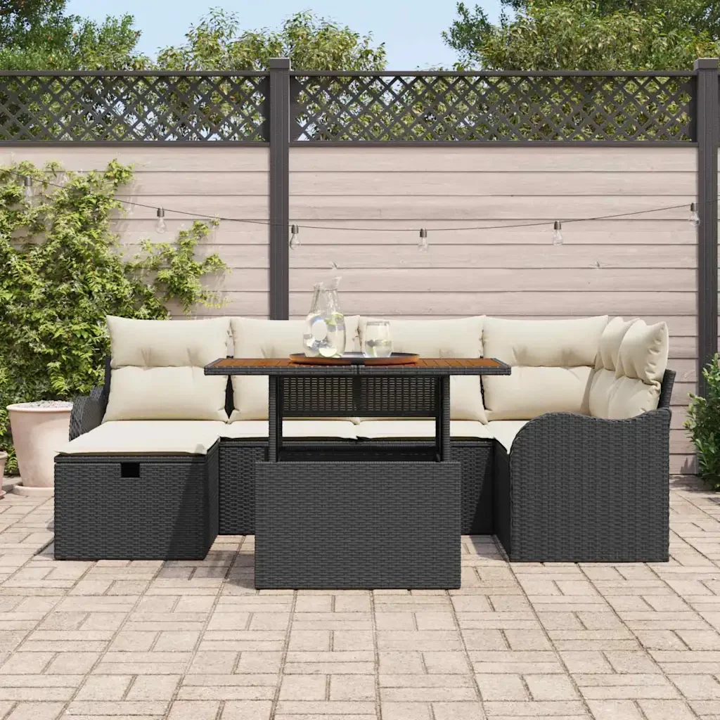 Set Divano da Giardino 7 pcs Nero polyrattan 3361271 - Image 3