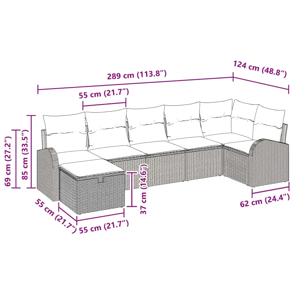 Set di divani con cuscino 7 pcs Nero e Crema polyrattan 3359096 - Image 10