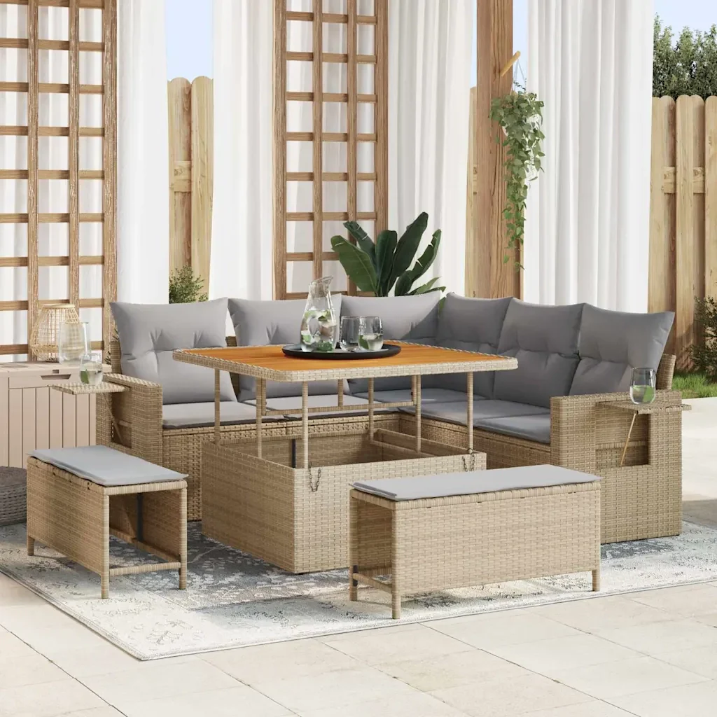 Set Divano da Giardino con cuscino 8 pcs Beige polyrattan 3361737