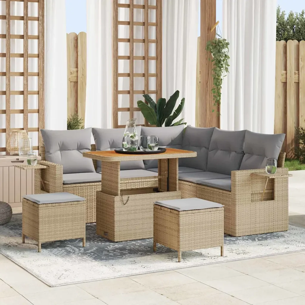 Set Divano da Giardino con cuscino 8 pcs Beige polyrattan 3361747