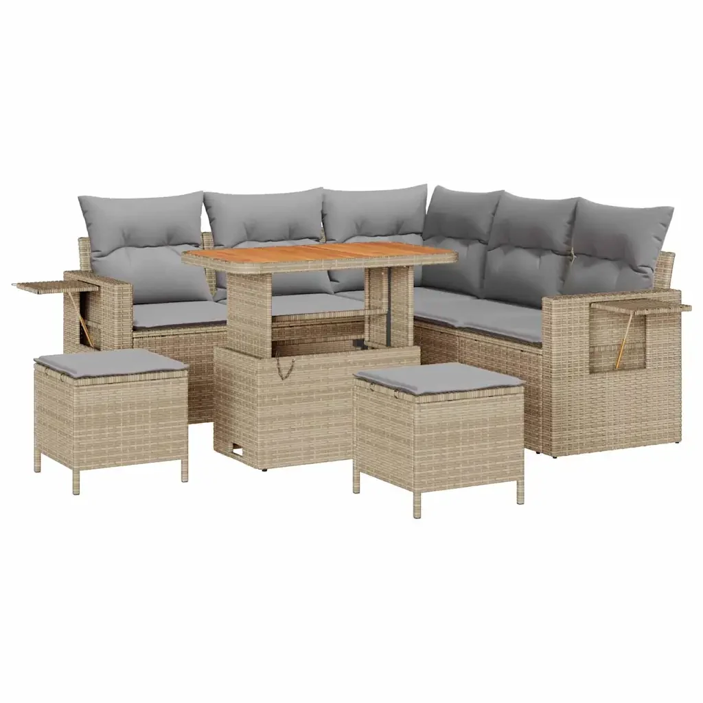 Set Divano da Giardino con cuscino 8 pcs Beige polyrattan 3361747 - Image 2