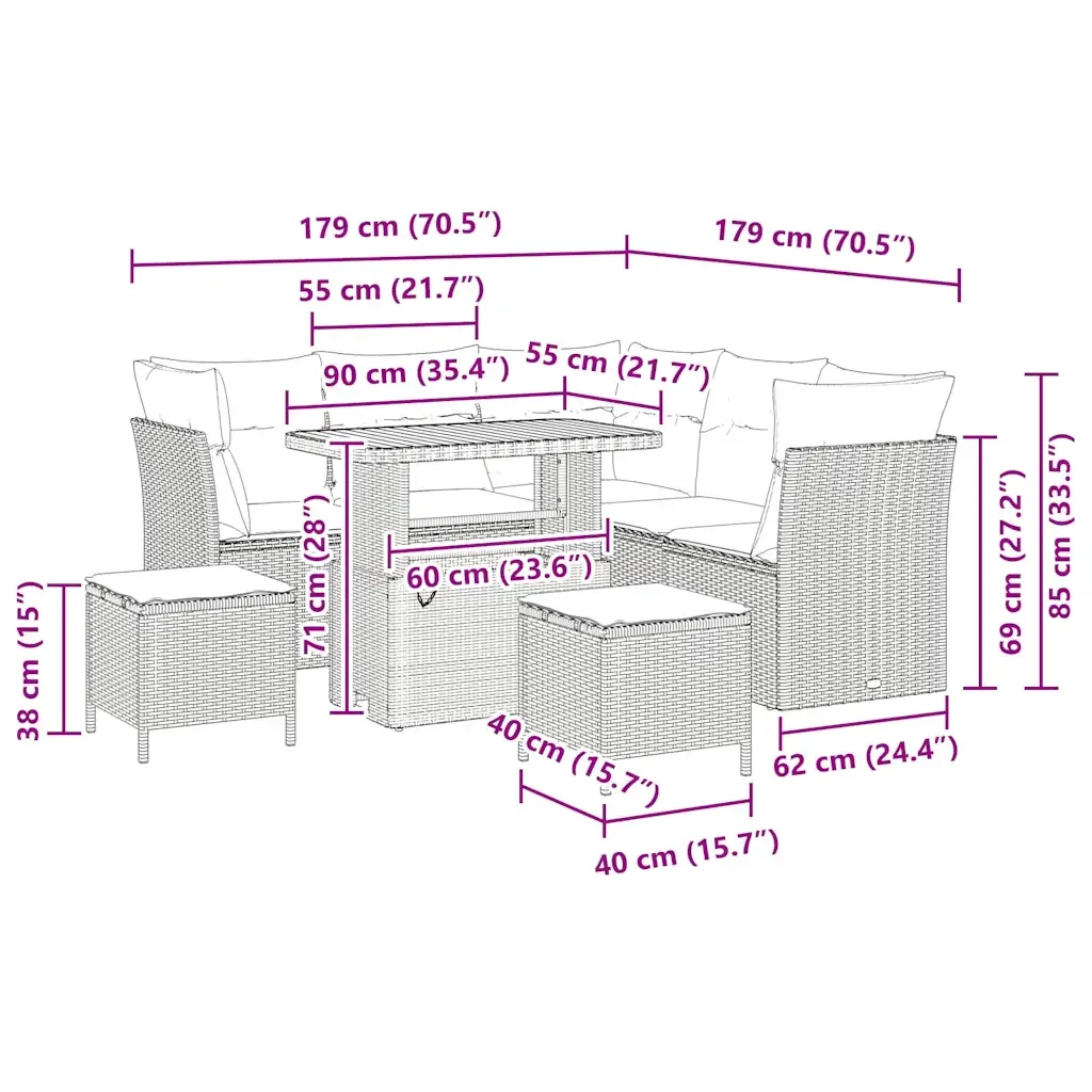 Set Divano da Giardino 8 pcs Grigio polyrattan 3361488 - Image 9