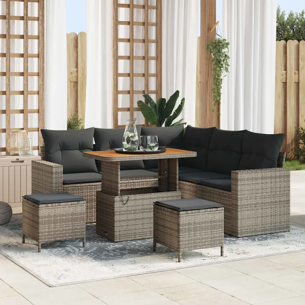 Set Divano da Giardino con cuscino 9 pcs Grigio polyrattan 3363568