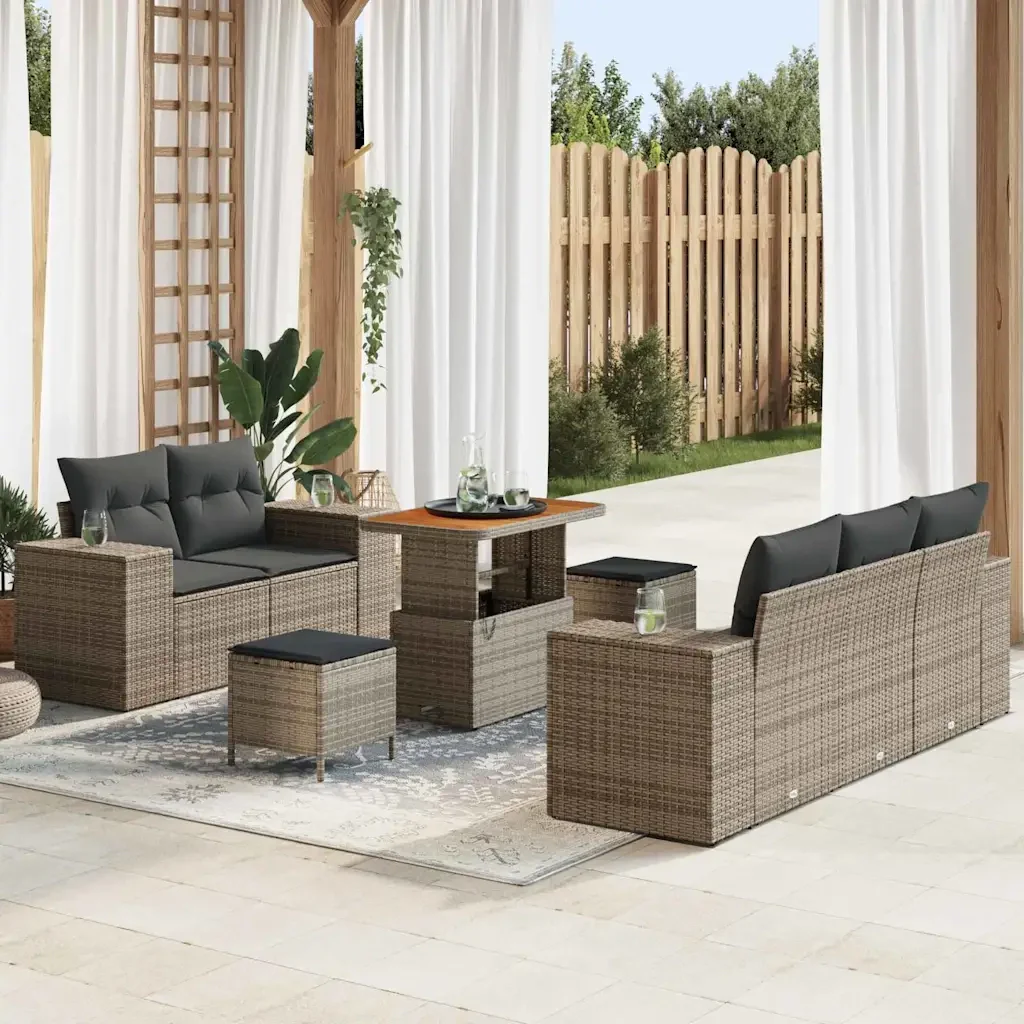 Set Divano da Giardino 8 pcs Grigio polyrattan 3361953