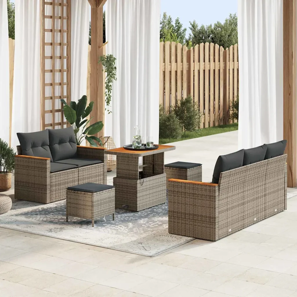 Set Divano da Giardino con cuscino 10 pcs Grigio polyrattan 3364943