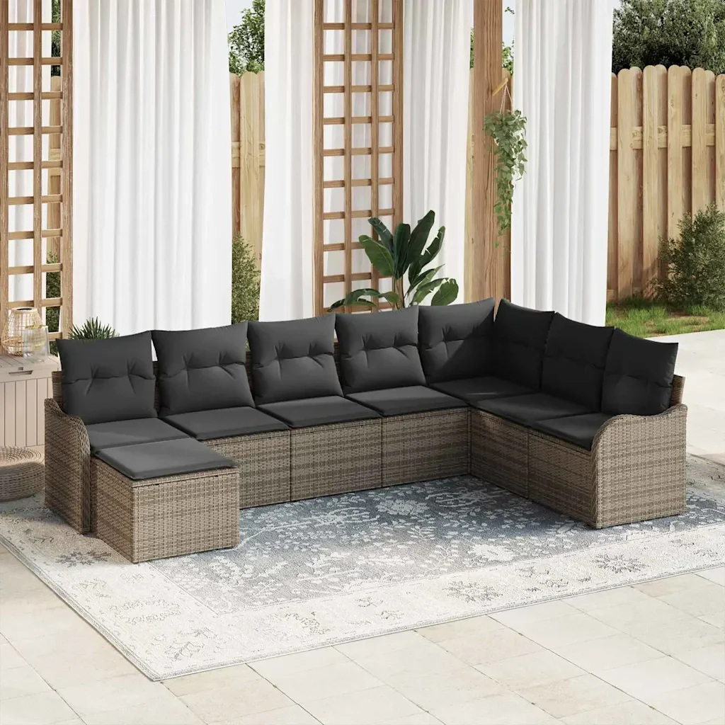 Set Divano da Giardino con cuscino 8 pcs Grigio Poly Rattan 3345819