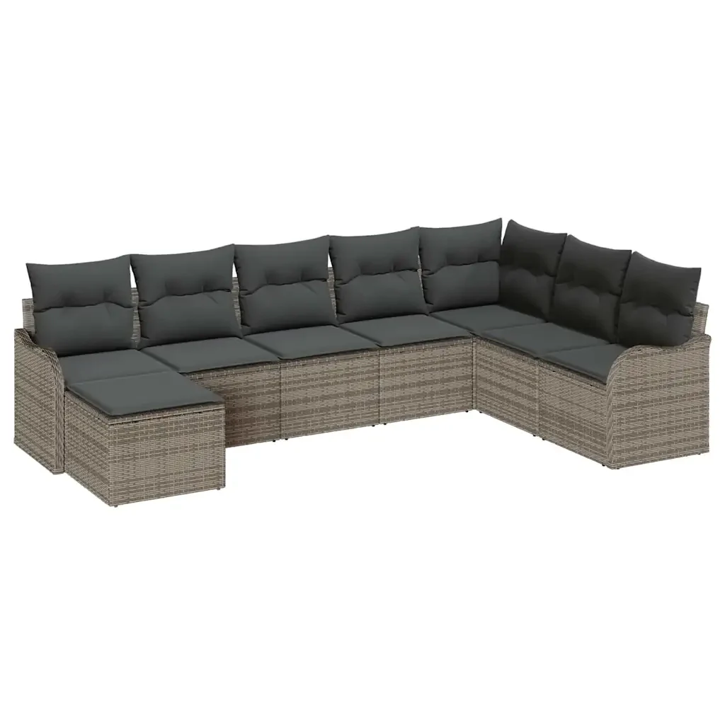 Set Divano da Giardino con cuscino 8 pcs Grigio Poly Rattan 3345819 - Image 2