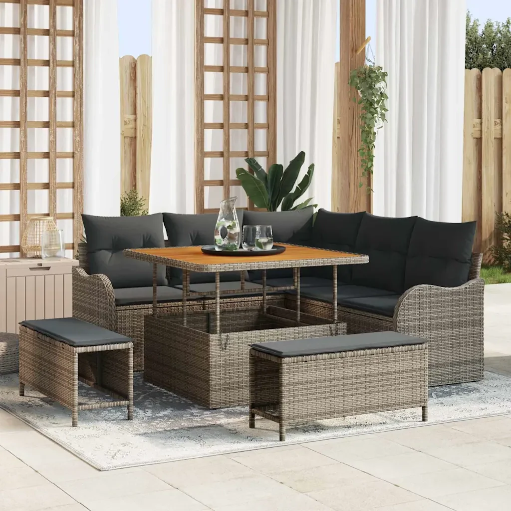 Set Divano da Giardino con cuscino 8 pcs Grigio polyrattan 3362258