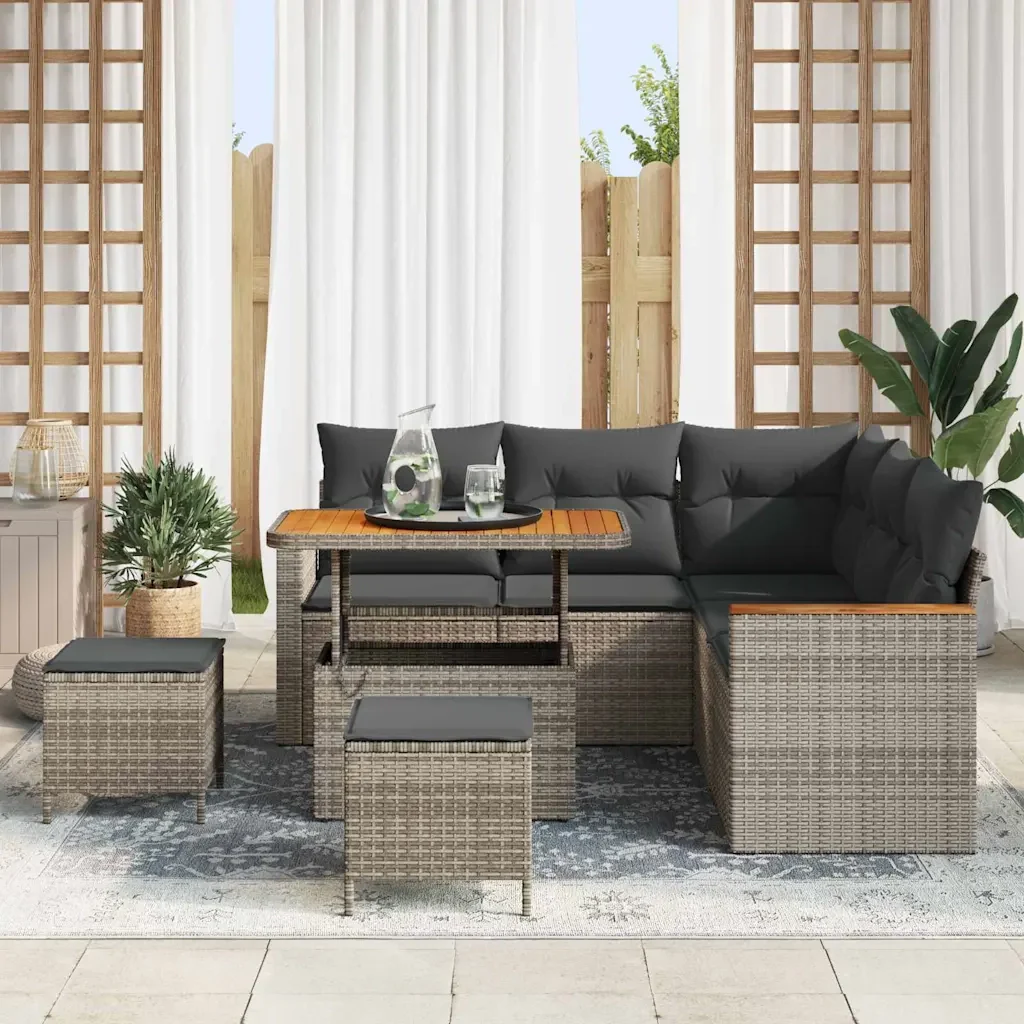 Set Divano da Giardino con cuscino 8 pcs Grigio Poly Rattan 3364998 - Image 3