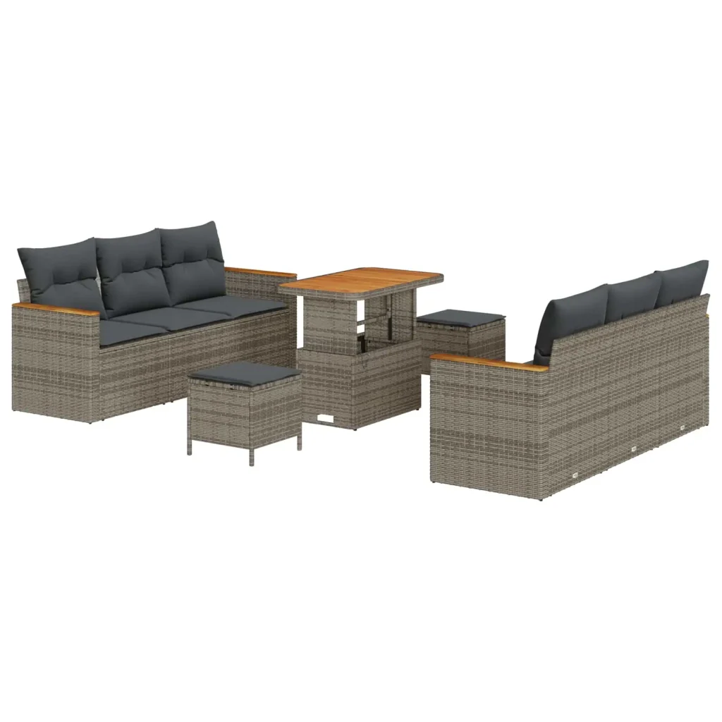 Set Divano da Giardino 9 pcs Grigio polyrattan 3362873 - Image 2