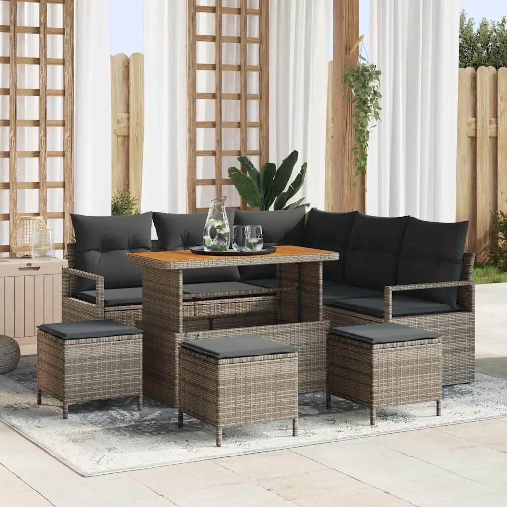 Set Divano da Giardino con cuscino 9 pcs Grigio polyrattan 3362533