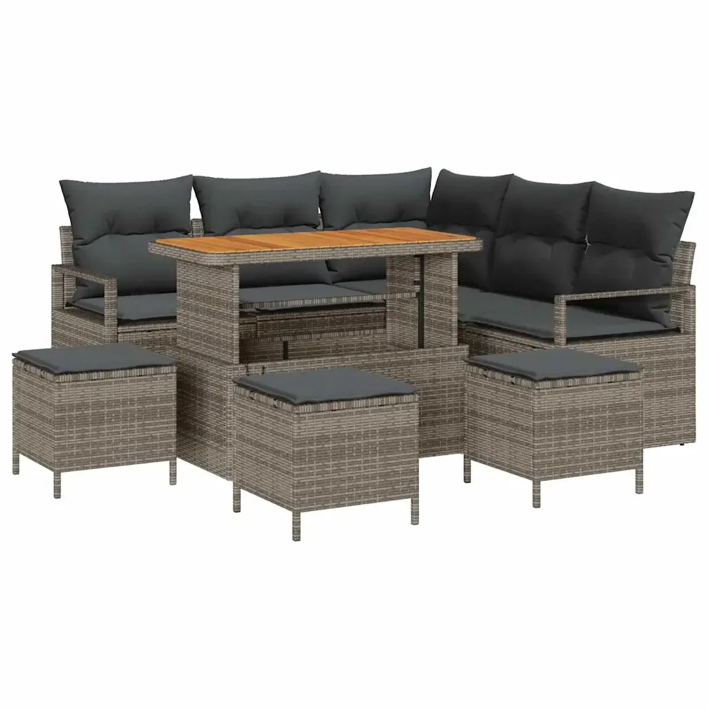 Set Divano da Giardino con cuscino 9 pcs Grigio polyrattan 3362533 - Image 2