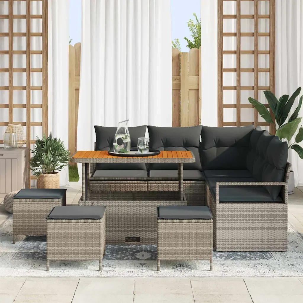 Set Divano da Giardino con cuscino 9 pcs Grigio polyrattan 3362533 - Image 3