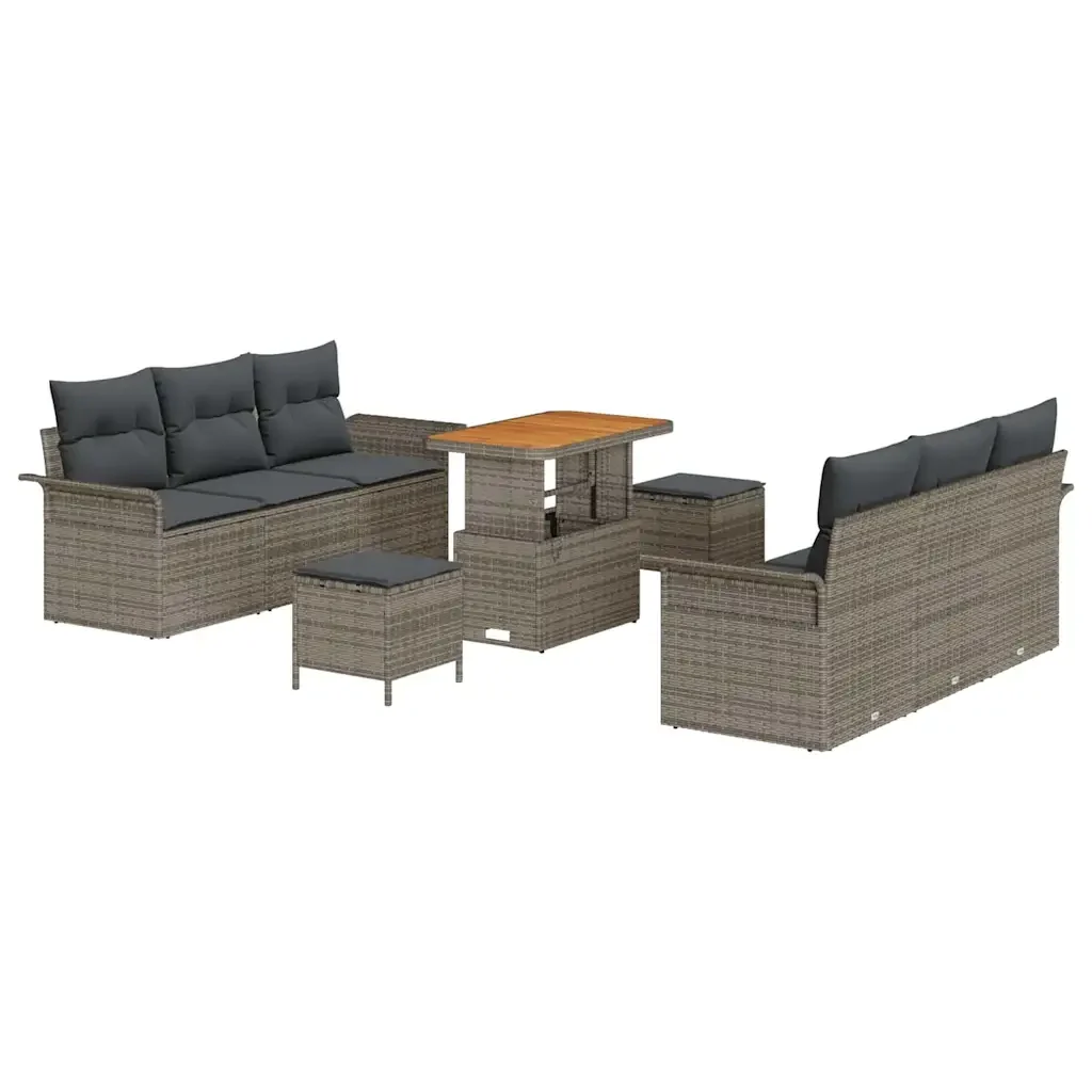Set Divano da Giardino con cuscino 9 pcs Grigio polyrattan 3362093 - Image 2